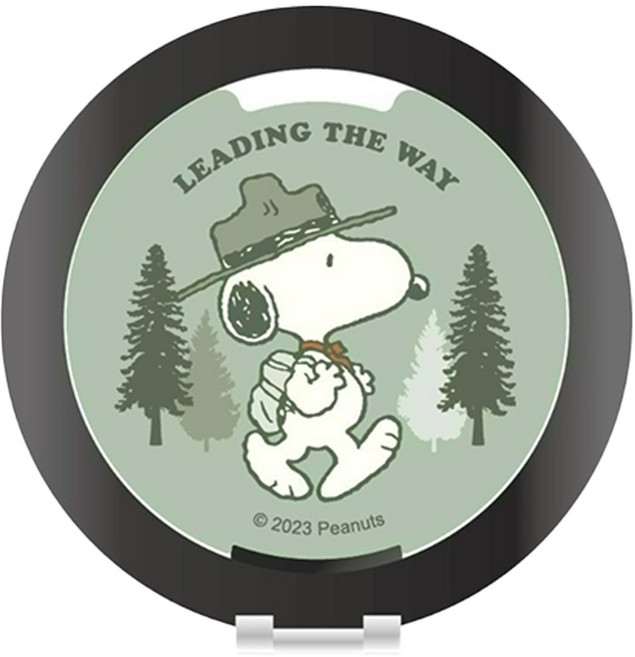 PEANUTS 史努比 鋁合金磁吸摺疊手機支架 附磁吸圈貼片 HSN-005, 史努比森林 黑色, 1個