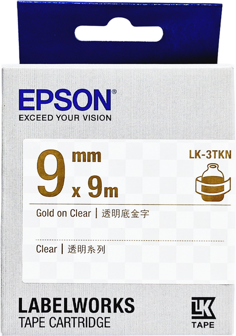 EPSON Transparent標籤帶 LK-3TKN 9mm, 透明底金字, 9m
