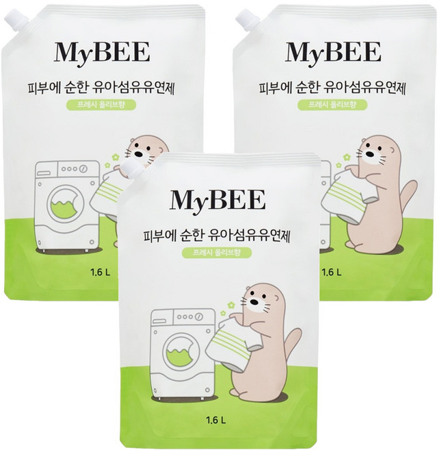 마이비 피부에 순한 유아 섬유유연제 프레시 올리브향 리필, 1.6L, 3개