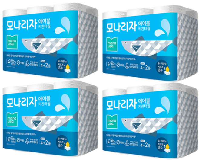 모나리자 에어볼 천연펄프 롤 키친타올, 150매, 24개