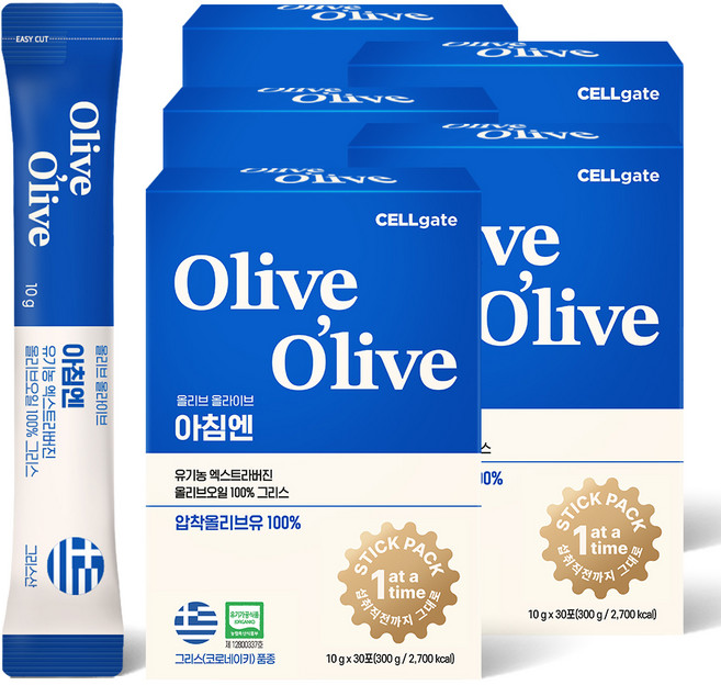 셀게이트 올리브올라이브 아침엔 유기농 엑스트라버진 올리브오일 그리스 30p, 300g, 5개