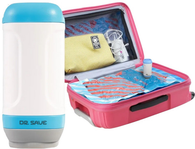 MODCON 摩肯 DR.SAVE 換季旅行都好用 抽真空機組 附電池3個 真空機 + 壓縮袋L 2個 + 壓縮袋S 2個, 1組, 1入