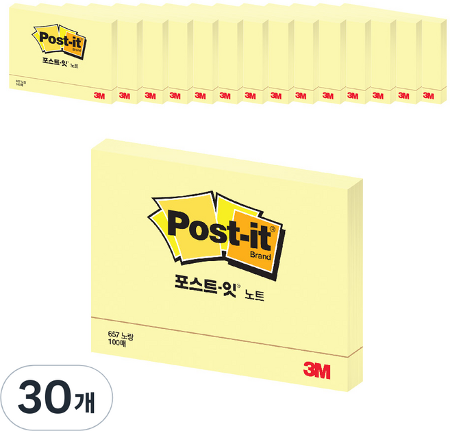 쓰리엠 포스트잇 노트 657 102 x 76mm, 노랑, 1개, 30개