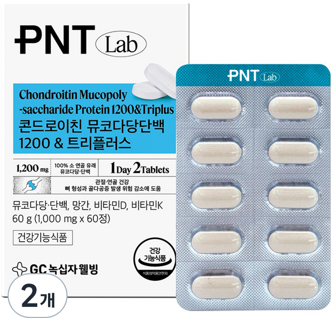 피엔티 GC녹십자웰빙 콘드로이친 뮤코다당단백 1200 트리플러스 60g, 60정, 2개