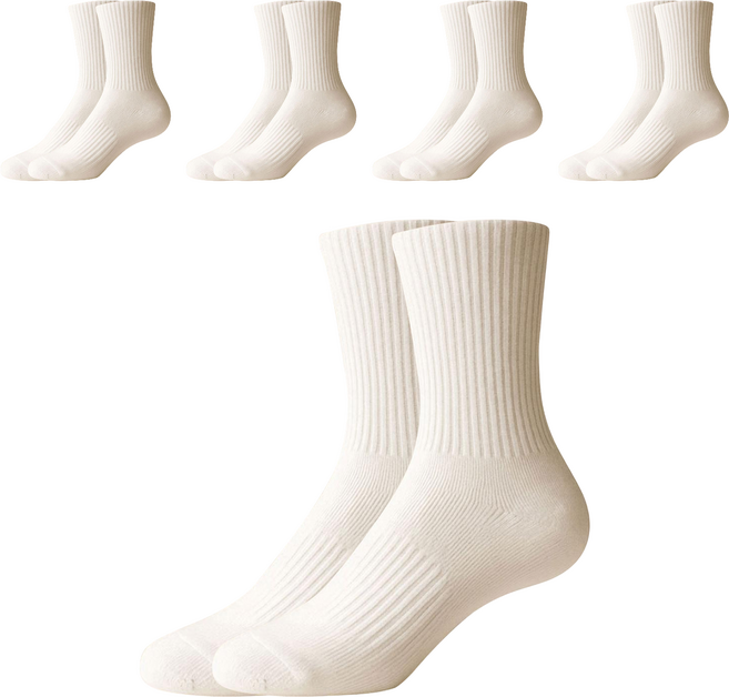 Dadoori 女款 雙層緩衝中筒運動襪, 白色, 5雙