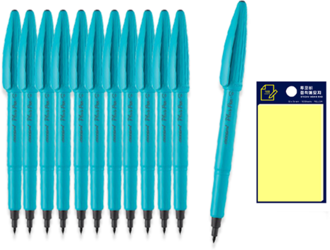 모나미 프러스펜 S 민트 12p + 투코비 스티키 메모패드 세트, 노랑, 1세트