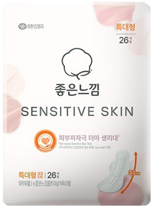 좋은느낌 센서티브 스킨 생리대 날개형, 1개, 26개입, 특대형