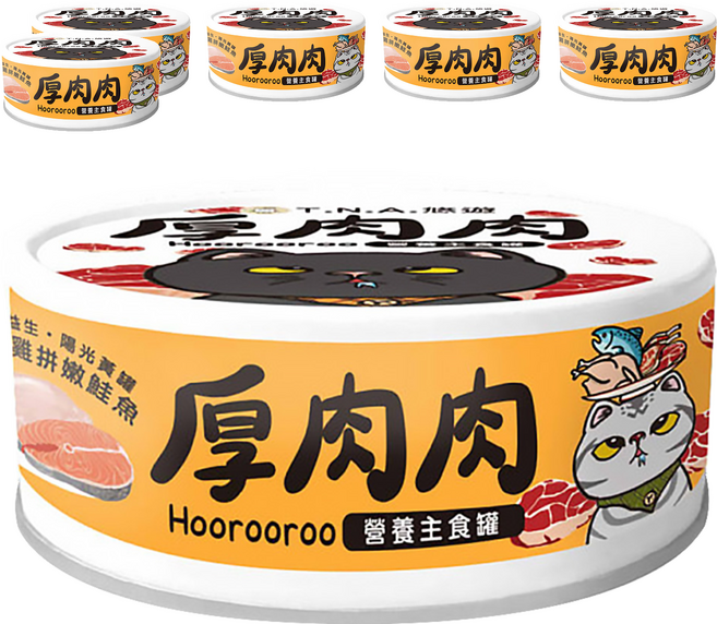 厚肉肉 全齡貓 營養主食罐, 鮮燉雞拼嫩鮭魚, 80g, 6罐