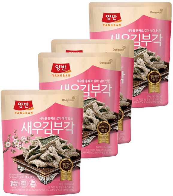 Dongwon 東遠 Yangban 兩班 鮮蝦風味海苔脆餅, 50g, 4包