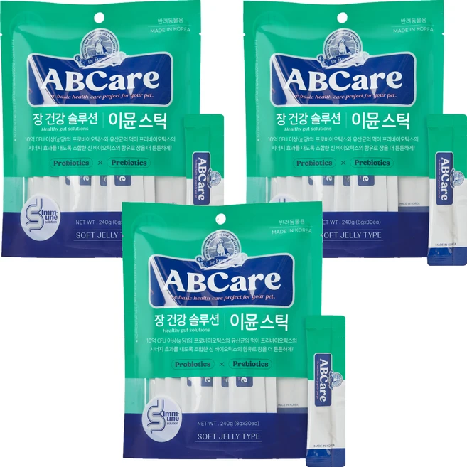 에이비씨케어 반려동물 순살스틱 간식, 이뮨, 240g, 3개 - 쿠팡