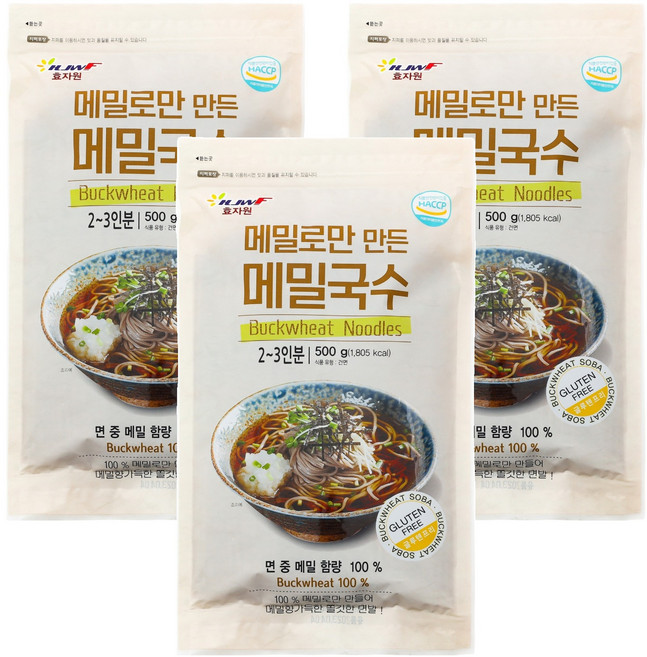 효자원 메밀로만 만든 메밀국수, 500g, 3개