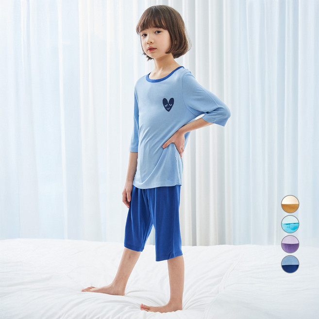 롤리트리 아동용 레이온 포인트 7부 실내복 상하의 세트