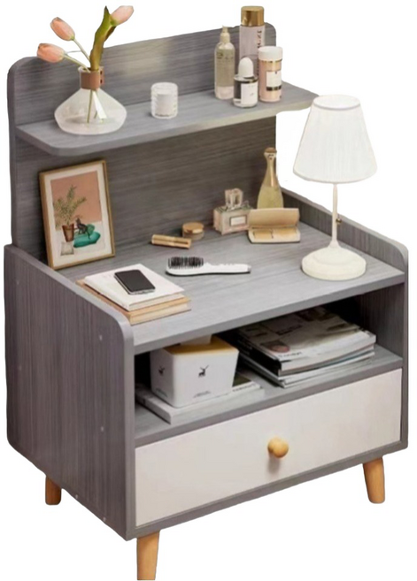 單抽床頭櫃 408-KC, 莫蘭迪灰, 1個