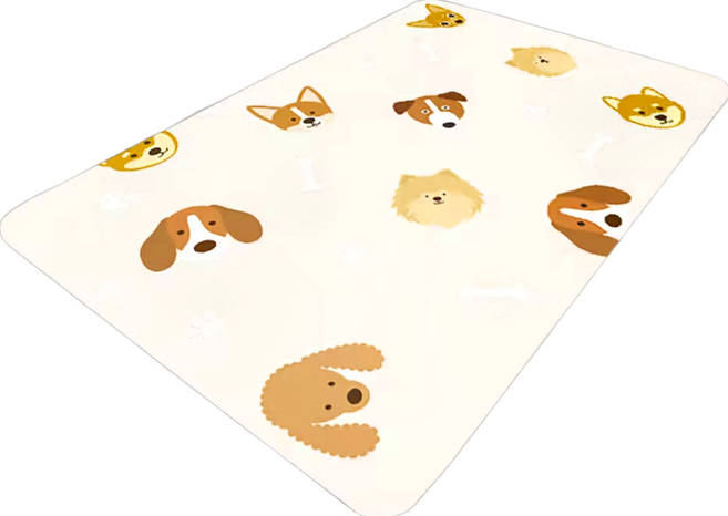 奈米硅藻土速乾防滑吸水地墊 40 x 60cm 2個, 淘氣小狗 米白色, 1組