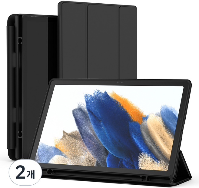 신지모루 펜슬 수납 스마트커버 태블릿 PC 케이스, 블랙, 2개