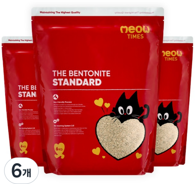 미우타임즈 더 벤토나이트 스탠다드 응고형 고양이 모래, 6kg, 6개, 무향