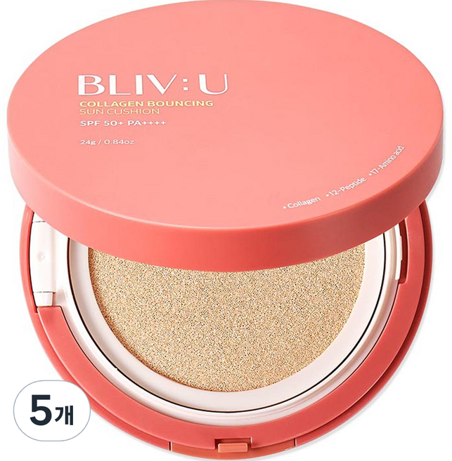 블리브유 콜라겐 바운싱 선쿠션 SPF50+ PA++++, 24g, 5개