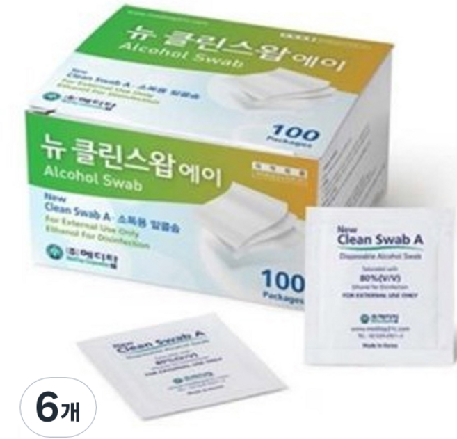 메디탑 뉴클린스왑 에이 알콜솜, 100개입, 6개