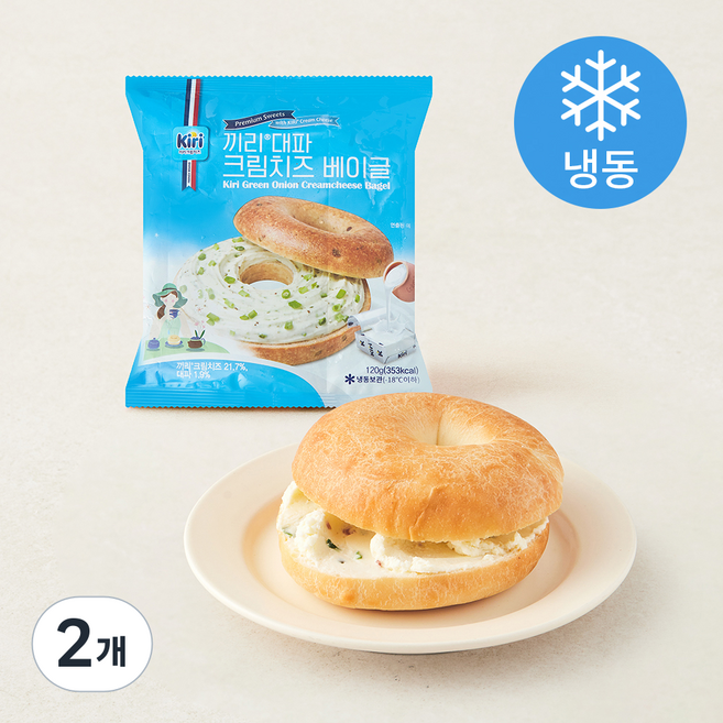 끼리 대파 크림치즈 베이글 (냉동), 120g, 2개