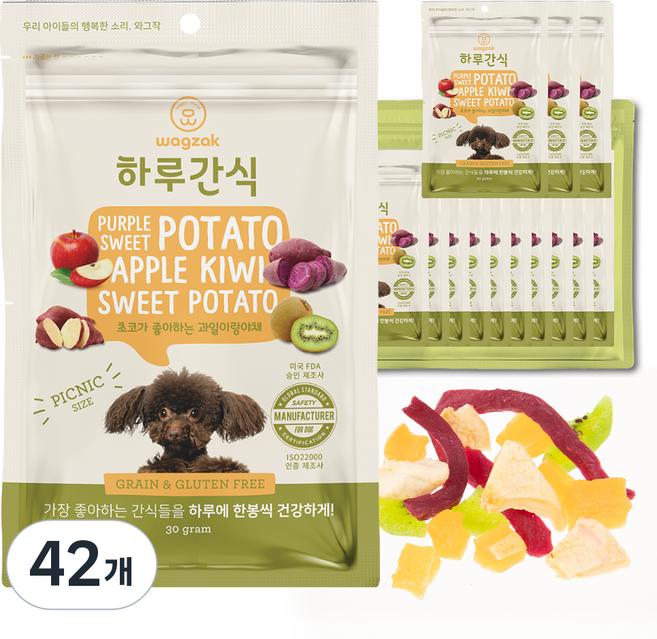 와그작 강아지 하루간식, 과일이랑 야채, 42개, 30g
