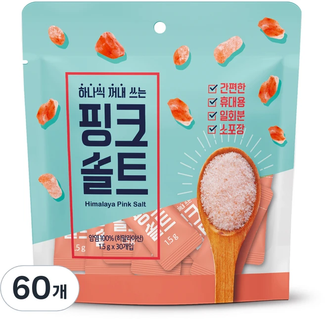 씨에스포라이프 하나씩 꺼내쓰는 오리지날 내추럴 크리스탈 핑크솔트 로즈, 1.5g, 60개 - 쿠팡