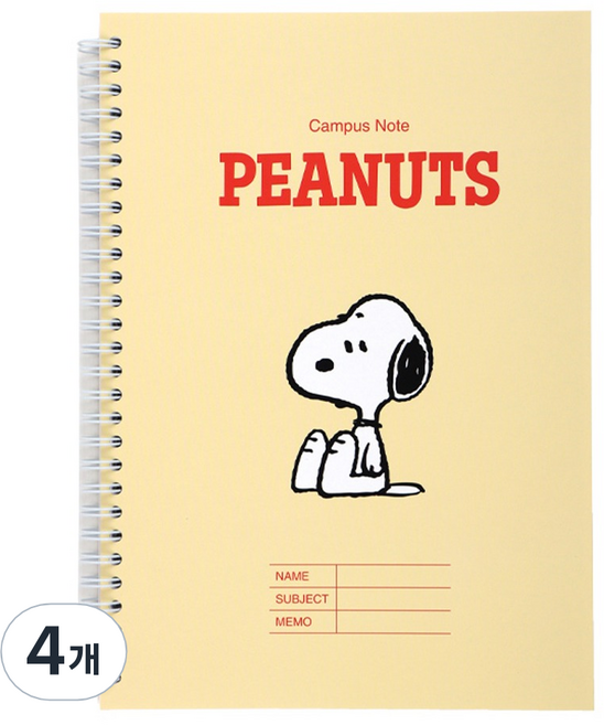 스누피 캠퍼스노트, 4개, 옐로우