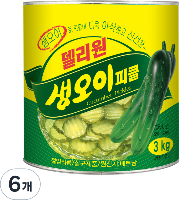 일미푸드 델리원 생 오이피클, 3kg, 6개