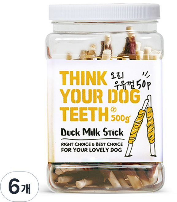 띵크유어도그티 강아지 딩고껌 대용량, 오리 스틱, 500g, 6개