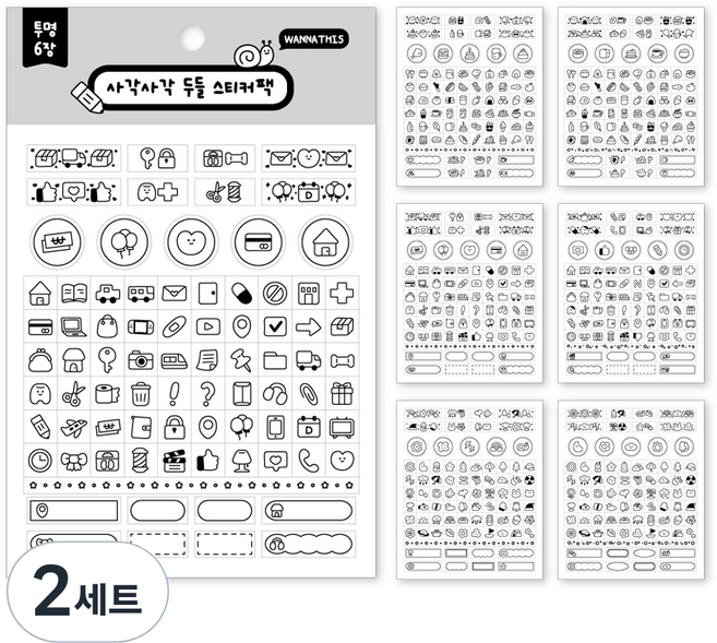 워너디스 사각사각 두들 스티커 6종 x 2p 세트, 투명 블랙, 1세트