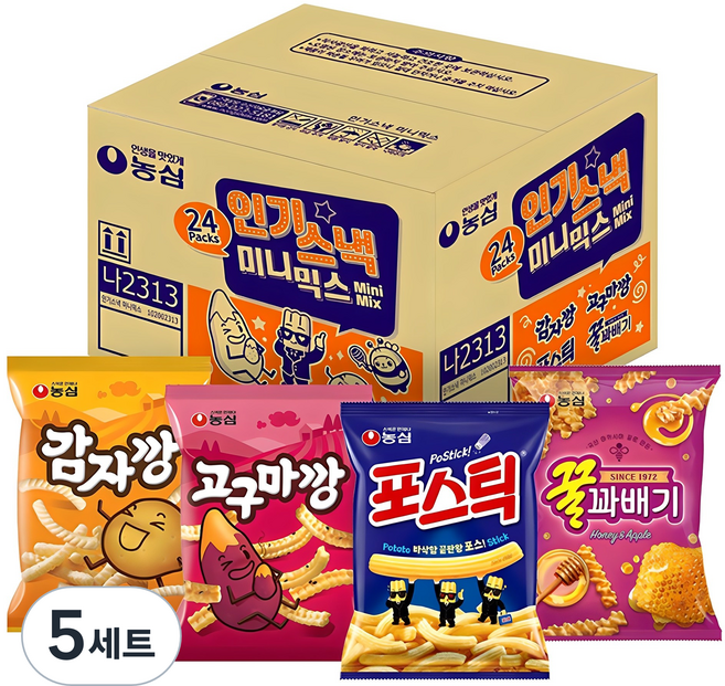농심 인기스낵 미니믹스, 꿀꽈배기 6p + 포스틱 6p + 감자깡 6p + 고구마깡 6p, 5세트