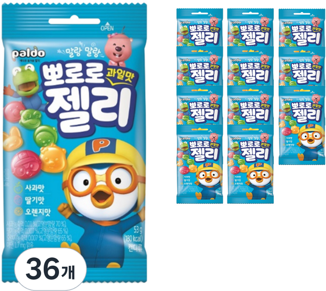 팔도 뽀로로 과일맛 젤리, 53g, 36개