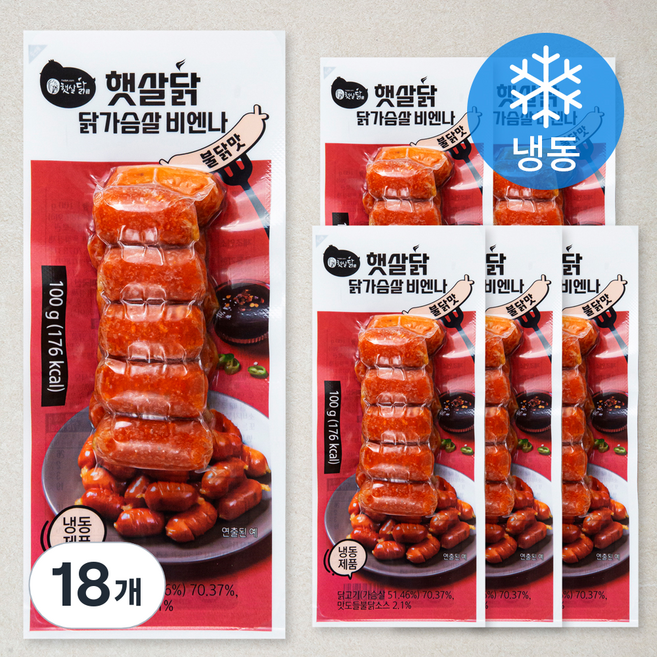 햇살닭 닭가슴살 비엔나 불닭맛 (냉동), 18개, 100g