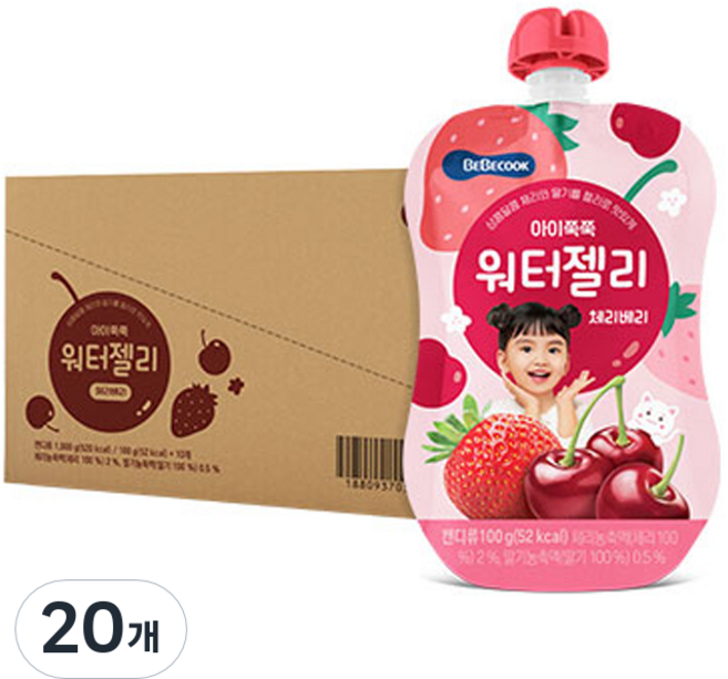 베베쿡 아이쭉쭉 워터젤리 체리베리, 100g, 20개