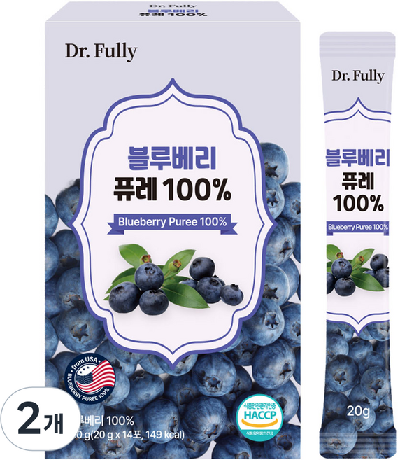 닥터풀리 블루베리 퓨레 100% 14p, 2개, 280g