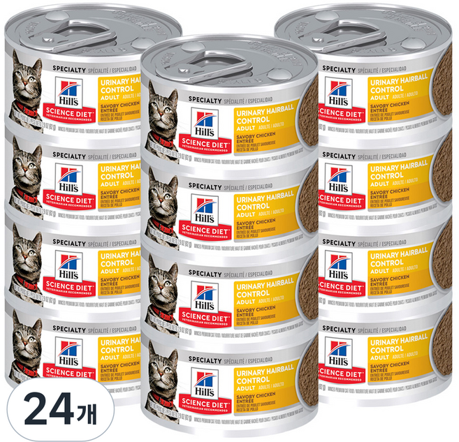 힐스사이언스다이어트 어덜트 고양이 유리너리 헤어볼 컨트롤 습식사료, 닭, 82g, 24개