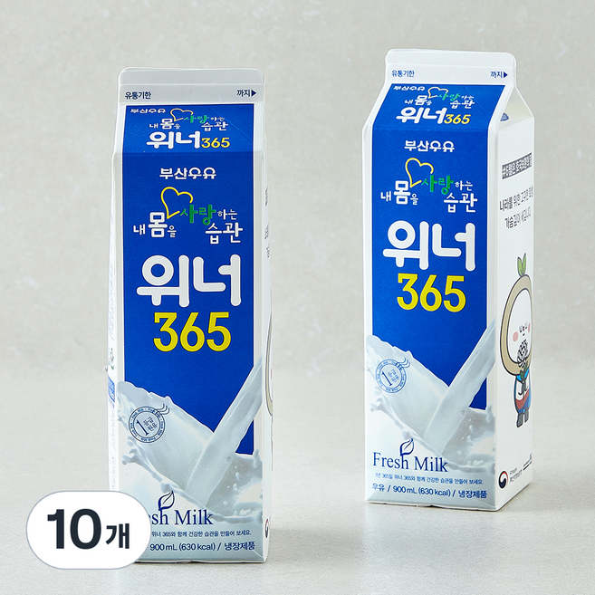 부산우유 위너365, 10개, 900ml