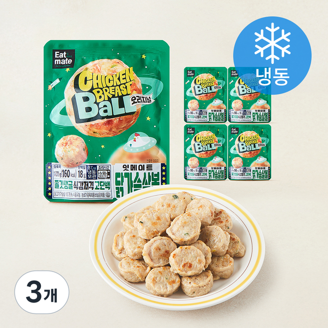 잇메이트 닭가슴살 볼 오리지널 (냉동), 100g, 3개, 5개입