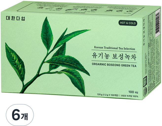 대한다업 유기농 보성녹차, 1.2g, 100개입, 6개