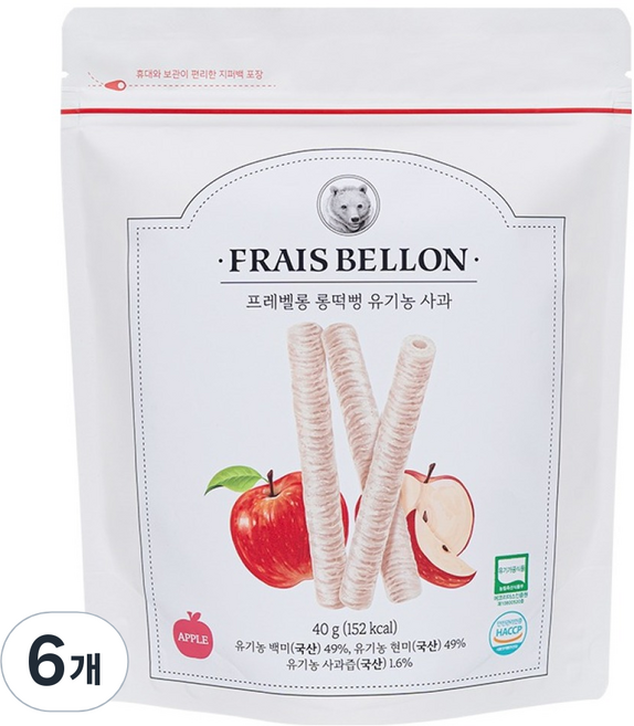 프레벨롱 롱떡뻥, 40g, 6개, 유기농 사과
