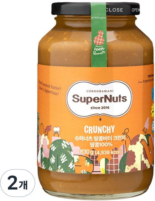 슈퍼너츠 100% 땅콩 피넛버터 크런치, 830g, 2개