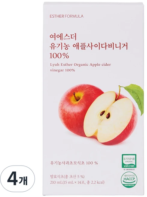 에스더포뮬러 여에스더 유기농 애플사이다비니거 14p, 4개, 210ml - 쿠팡