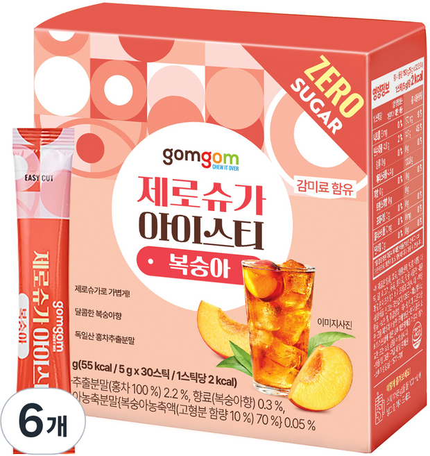 곰곰 제로슈가 아이스티 복숭아, 5g, 6개, 30개입