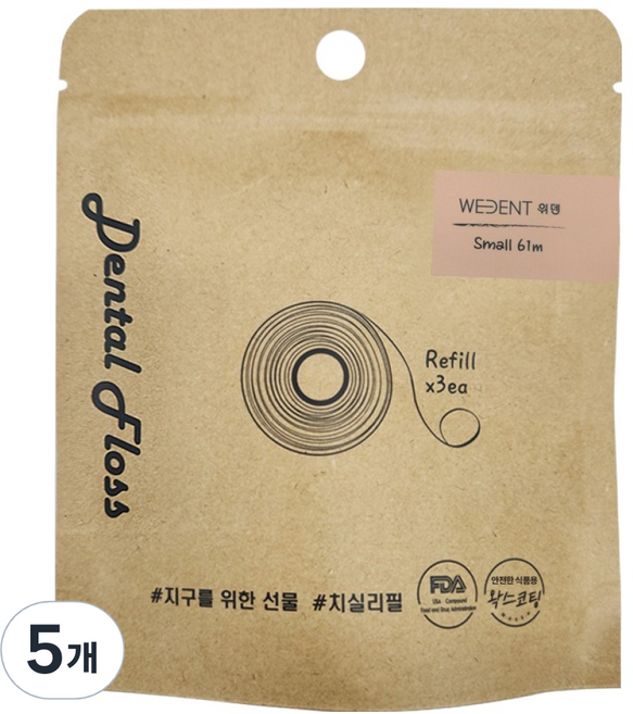 위덴 치실 가는실 리필, 61m, 3개입, 5개