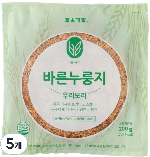 편식공장 바른누룽지 우리보리, 200g, 5개