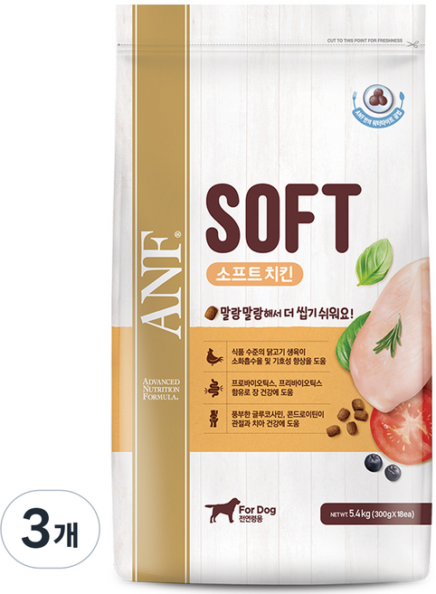 ANF 전연령용 독 소프트사료, 닭, 5.4kg, 3개