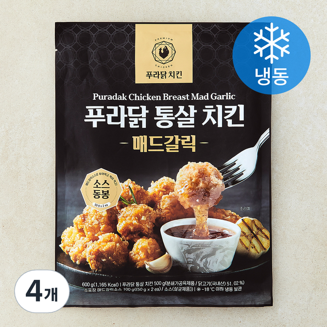 푸라닭치킨 통살치킨 매드갈릭 (냉동), 600g, 4개