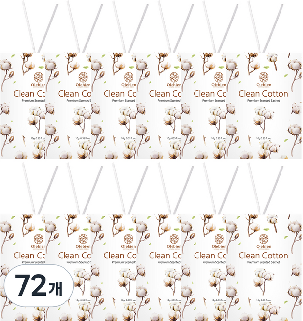 올레비엔 센티드 사쉐 방향제 본품, 10g, 72개, 클린코튼