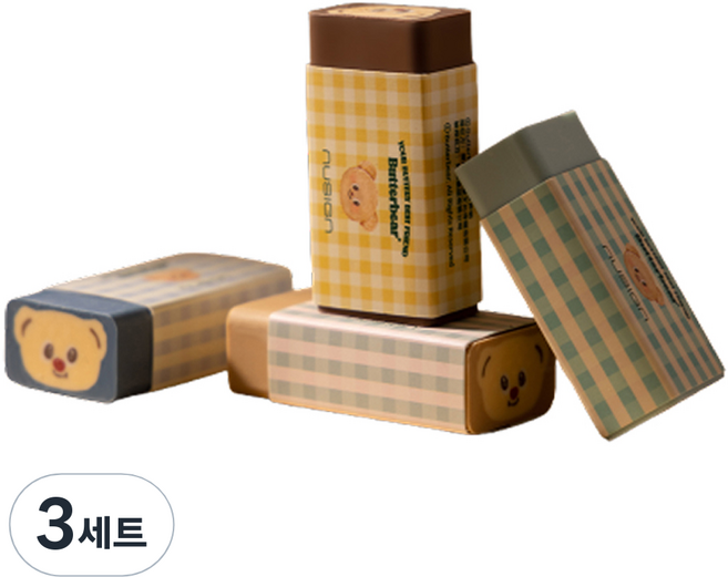 버터베어 체크 지우개 4종 세트, 블루, 베이지, 스카이, 브라운, 3세트