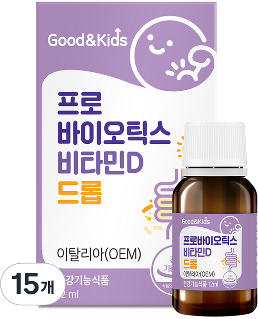 굿앤키즈 프로바이오틱스 비타민D 드롭, 12ml, 15개