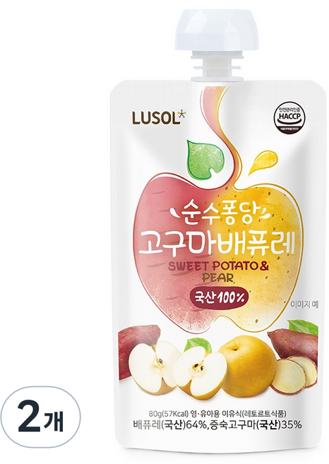 루솔 순수퐁당 고구마배퓨레, 혼합맛(고구마/배), 80g, 2개